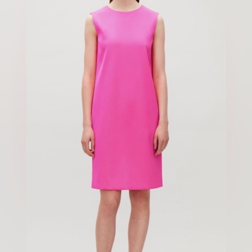 NWT, COS - Hot Pink Tank Shift Dress w/ Metallic Back Zip, Size 4 - Picture 6 of 11